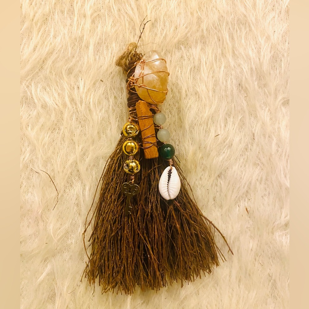 6in Cinnamon Broom w/ Charged Crystals & Copper|Citrine